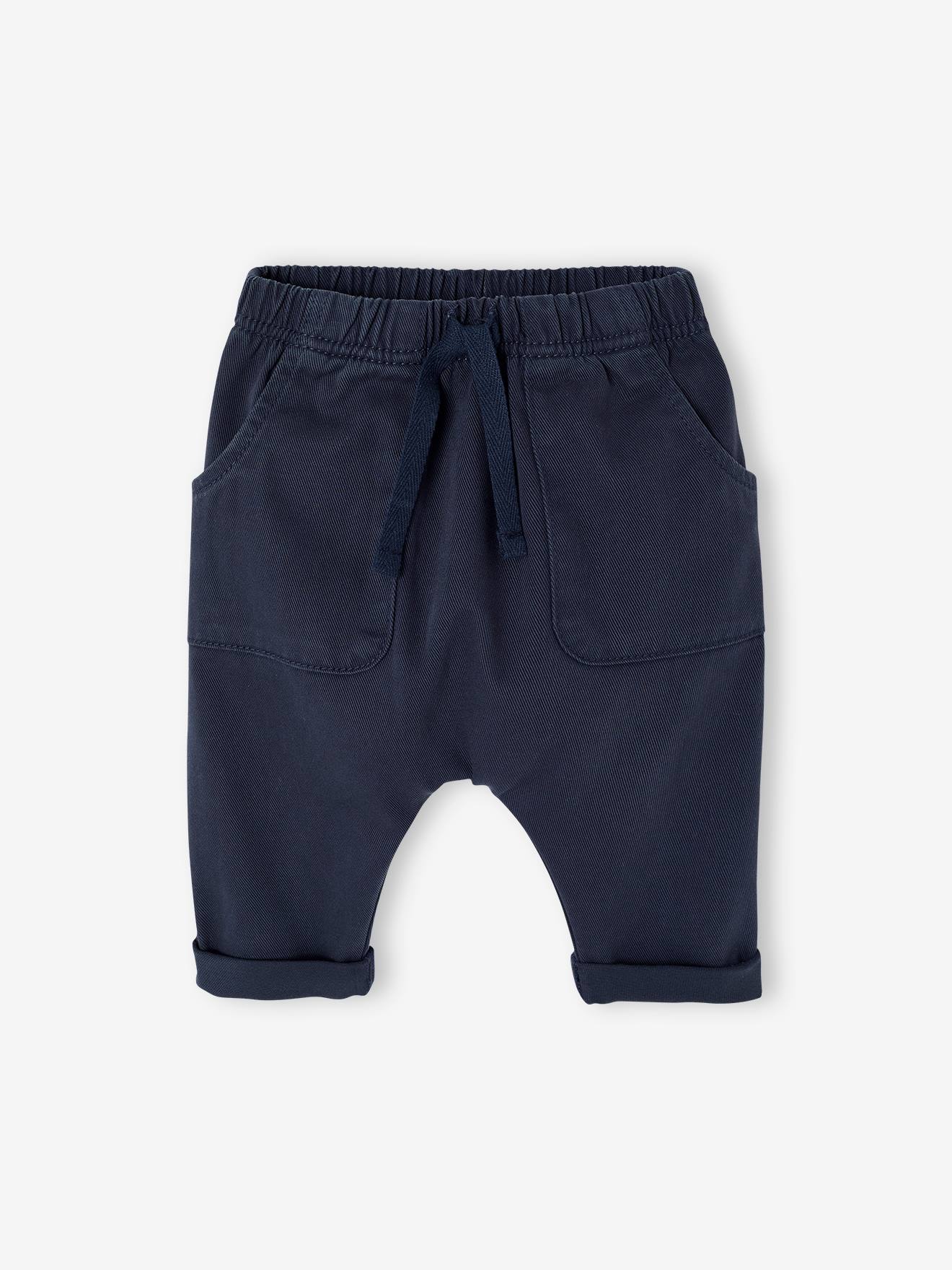 Broekje voor pasgeborene van keperstof marineblauw