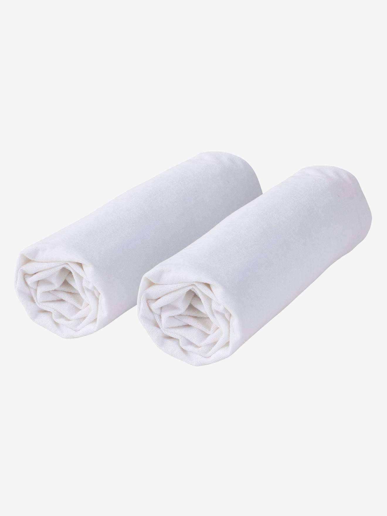 Set van 2 waterdichte matrasbeschermers van badstof, kan gekookt worden wit