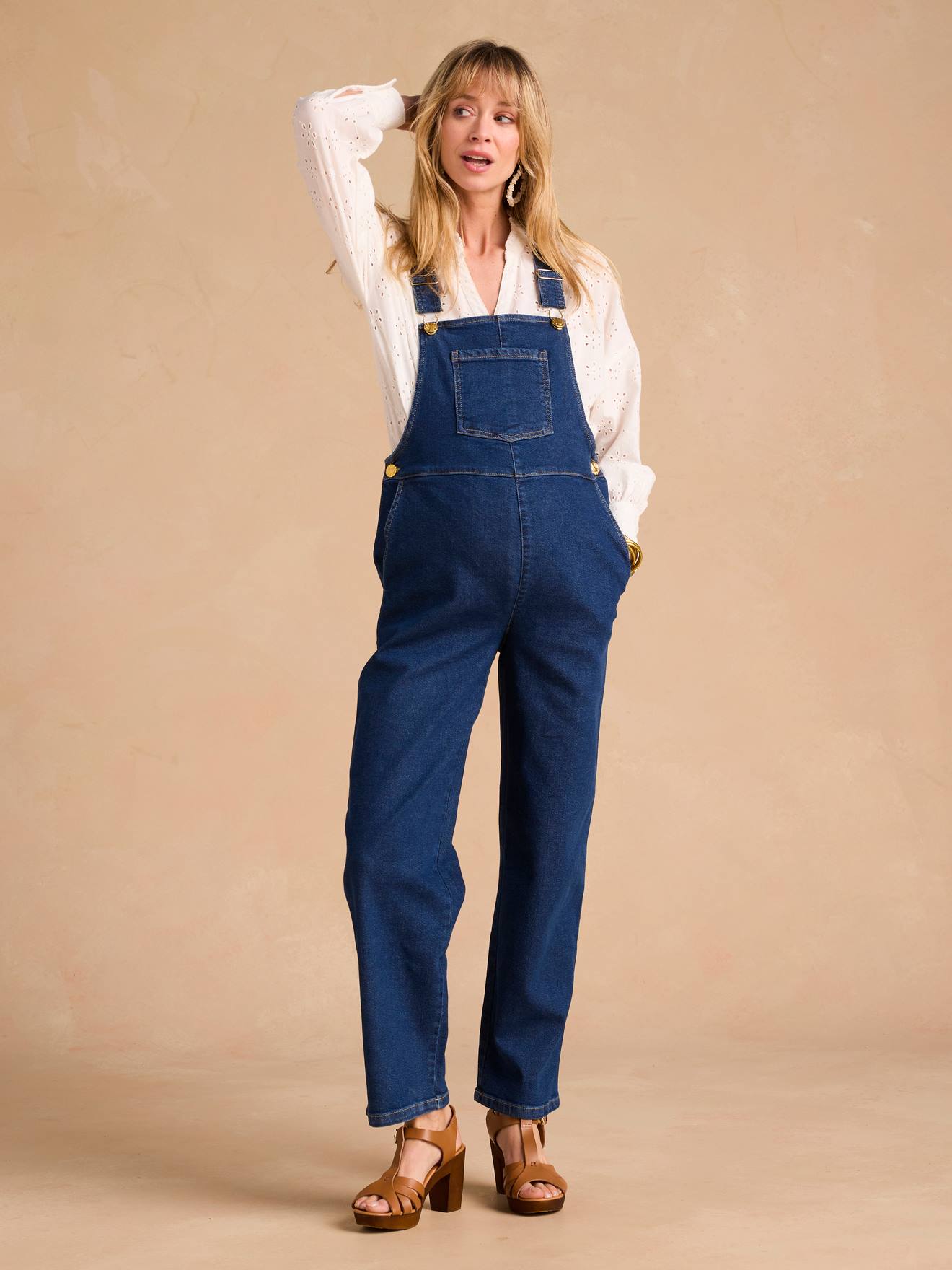 Wijde denim zwangerschapstuinbroek ENVIE DE FRAISE ongewassen denim afbeelding