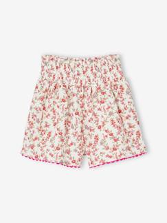 Meisje-Short-Meisjesshort van katoengaas met bloemenprint