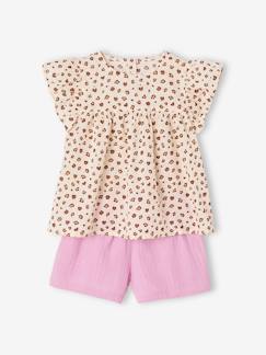 Meisje-Short-Set blouse met bloemen en short van katoengaas voor meisjes