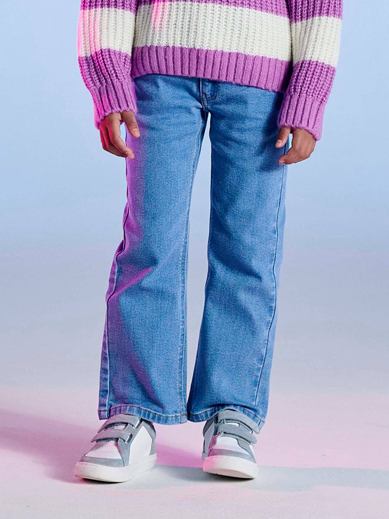 Uitlopende meisjesjeans middenblauw afbeelding