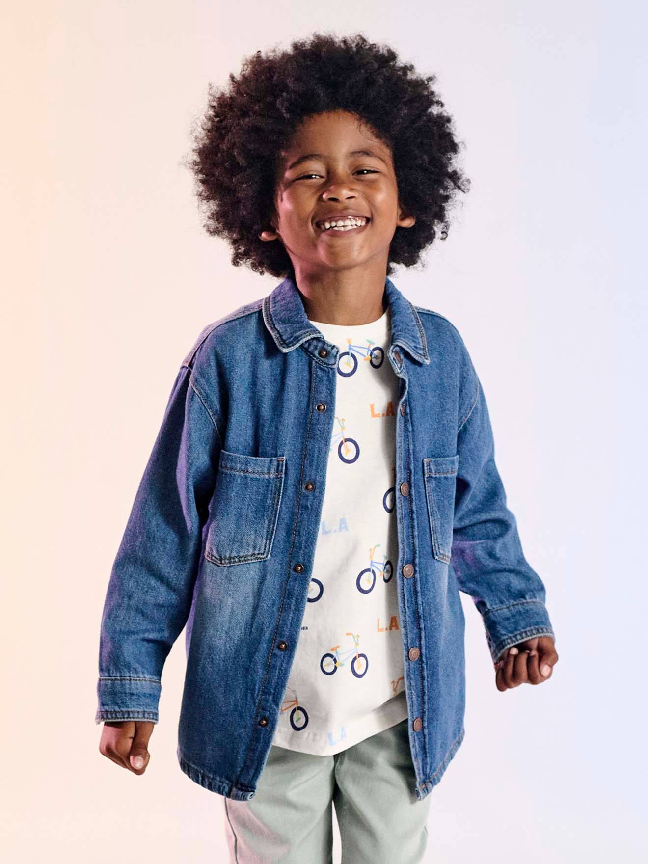 Denim jongenshemd stone