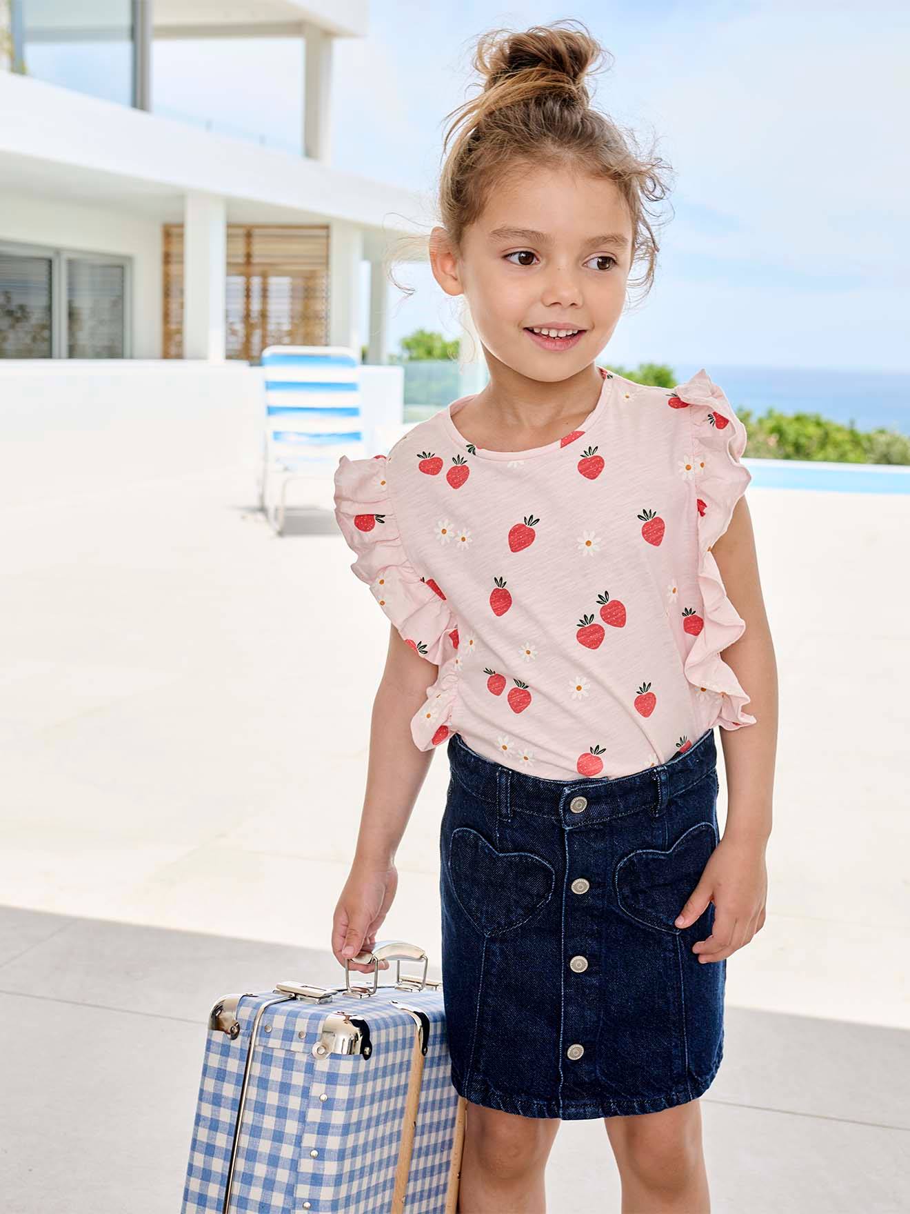 Jeans meisjesrok met knopen ongewassen denim