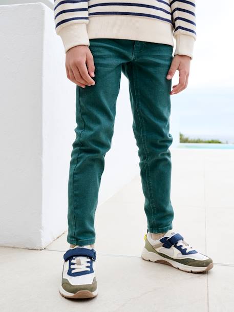 Gekleurde slim fit MorphologiK MEDIUM jongens beige+grijsblauw+groen+leiblauw+nachtblauw+smaragdgroen+terracottategel - vertbaudet enfant 