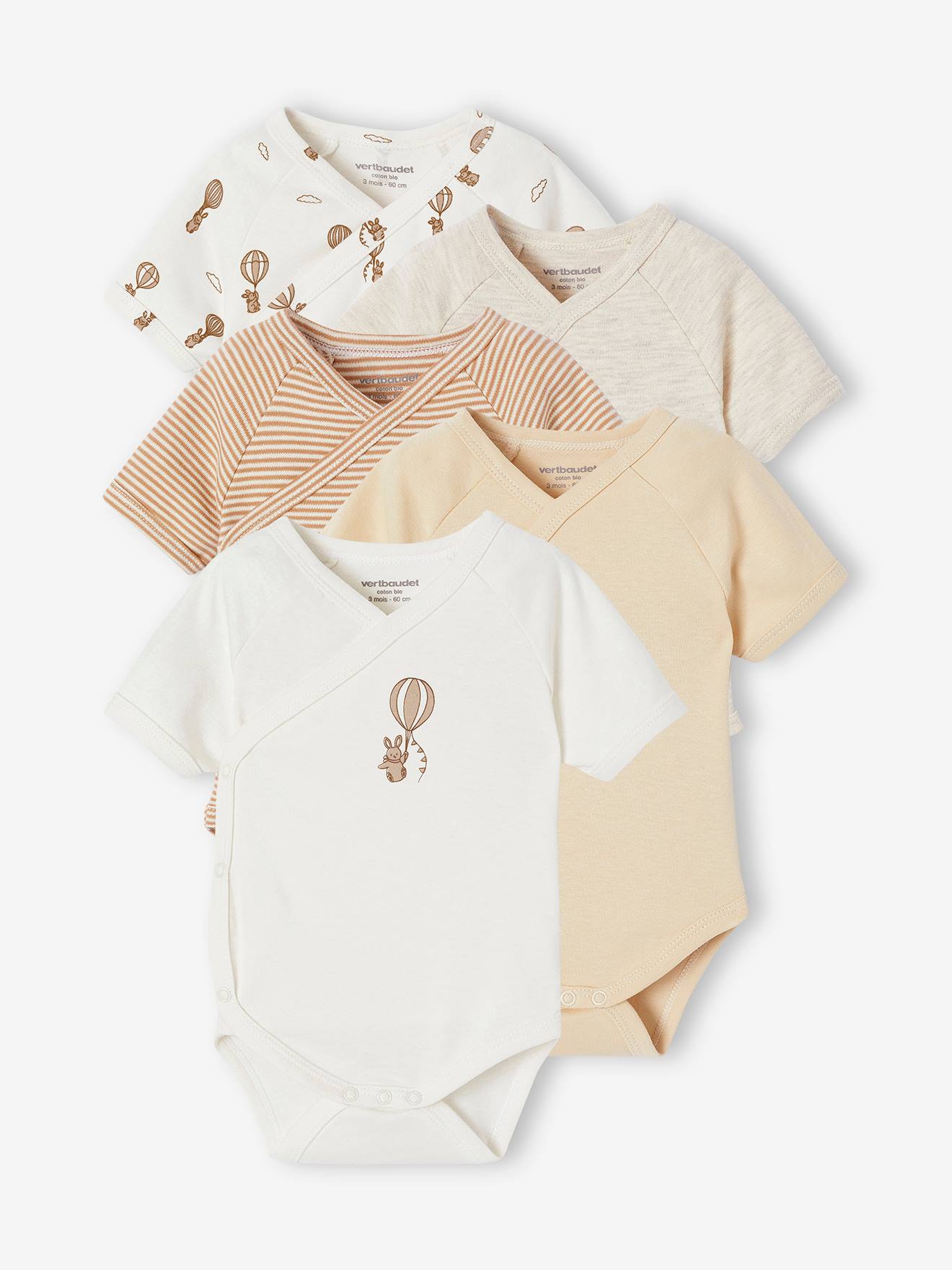 Set van 5 babyrompers met korte mouwen Luchtballon ecru afbeelding