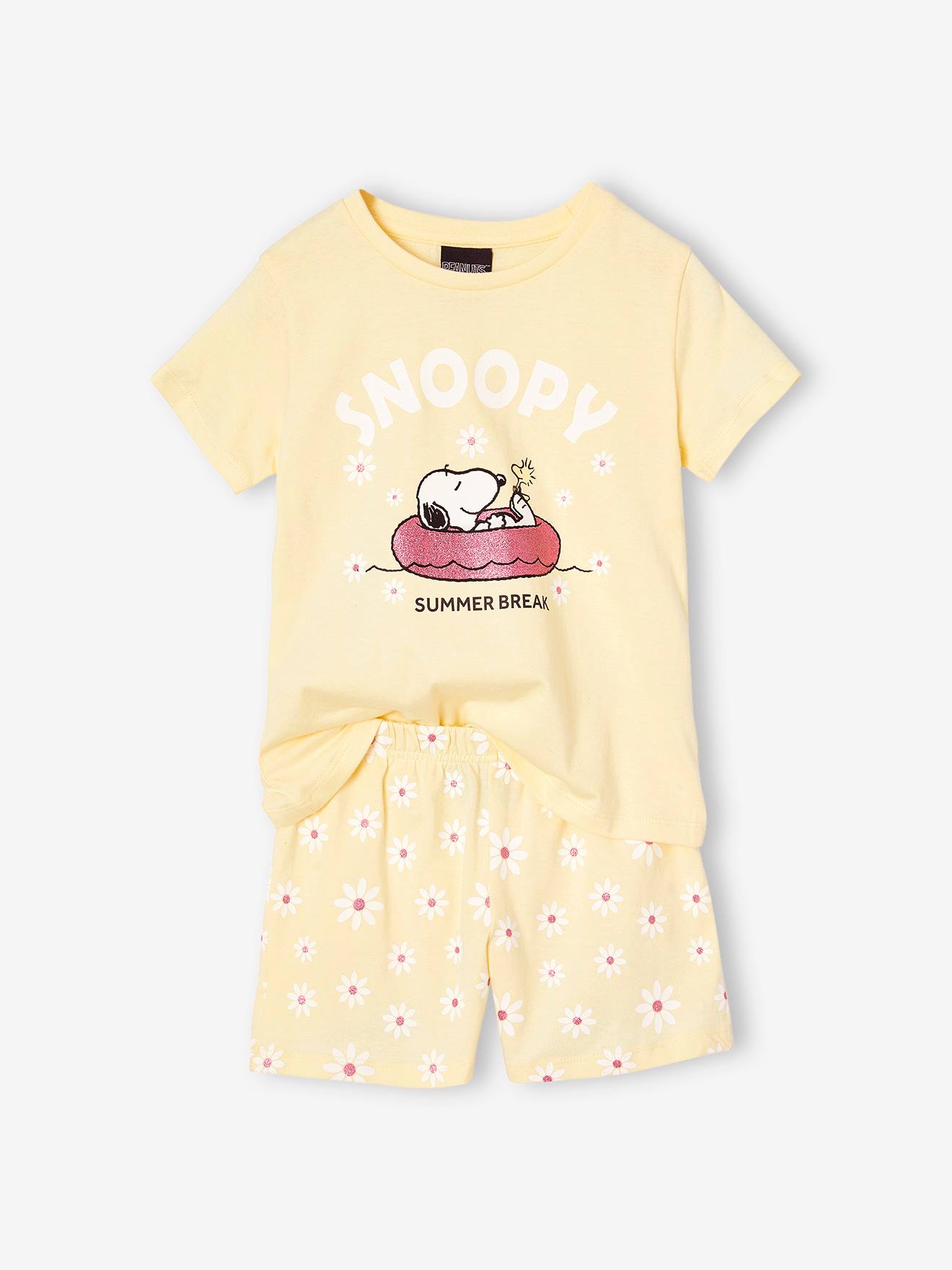 Mädchen Sommer-Schlafanzug PEANUTS SNOOPY mit Blumen pastelgeel