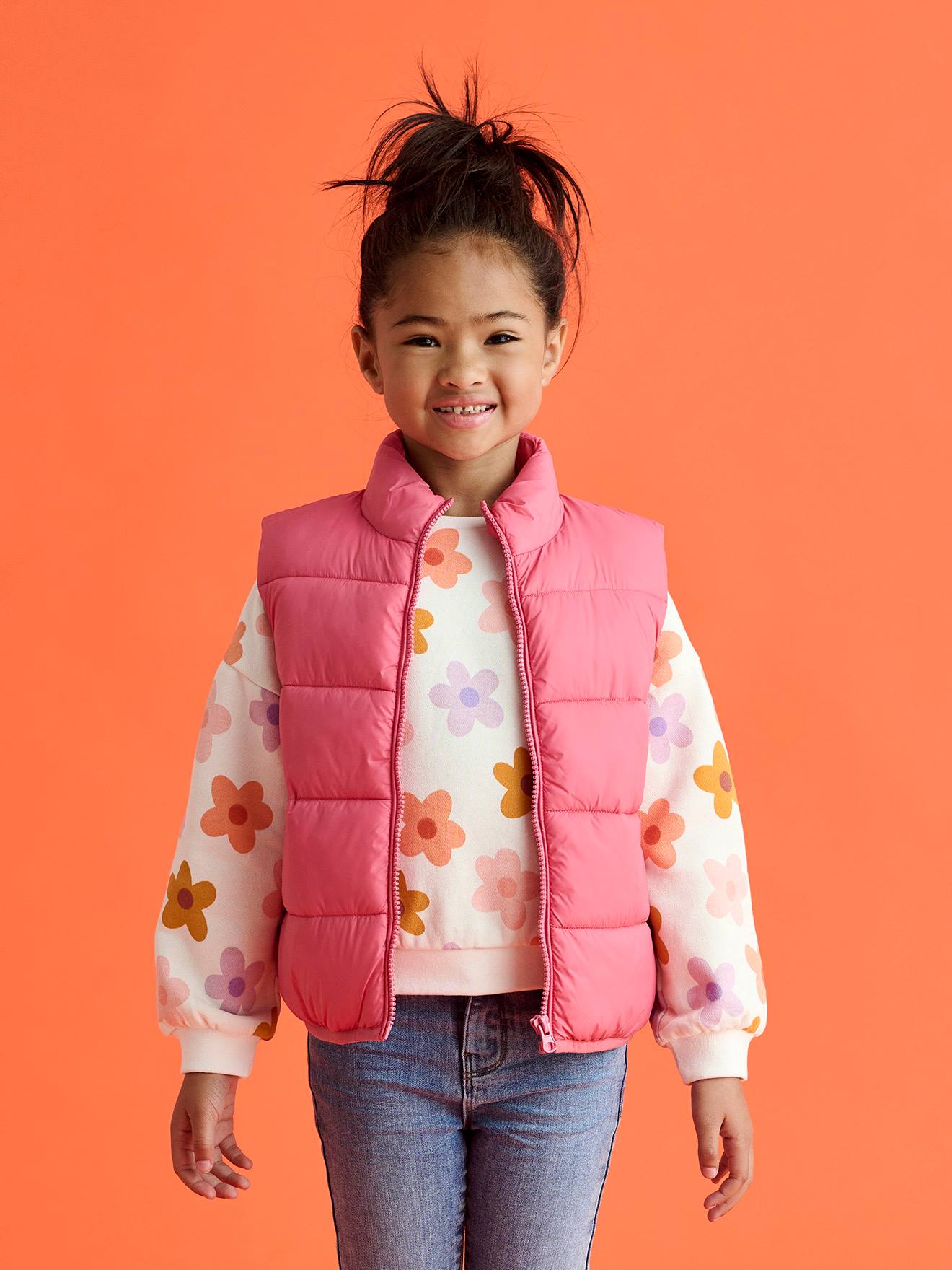 Licht mouwloze donsjas voor meisjes rozen