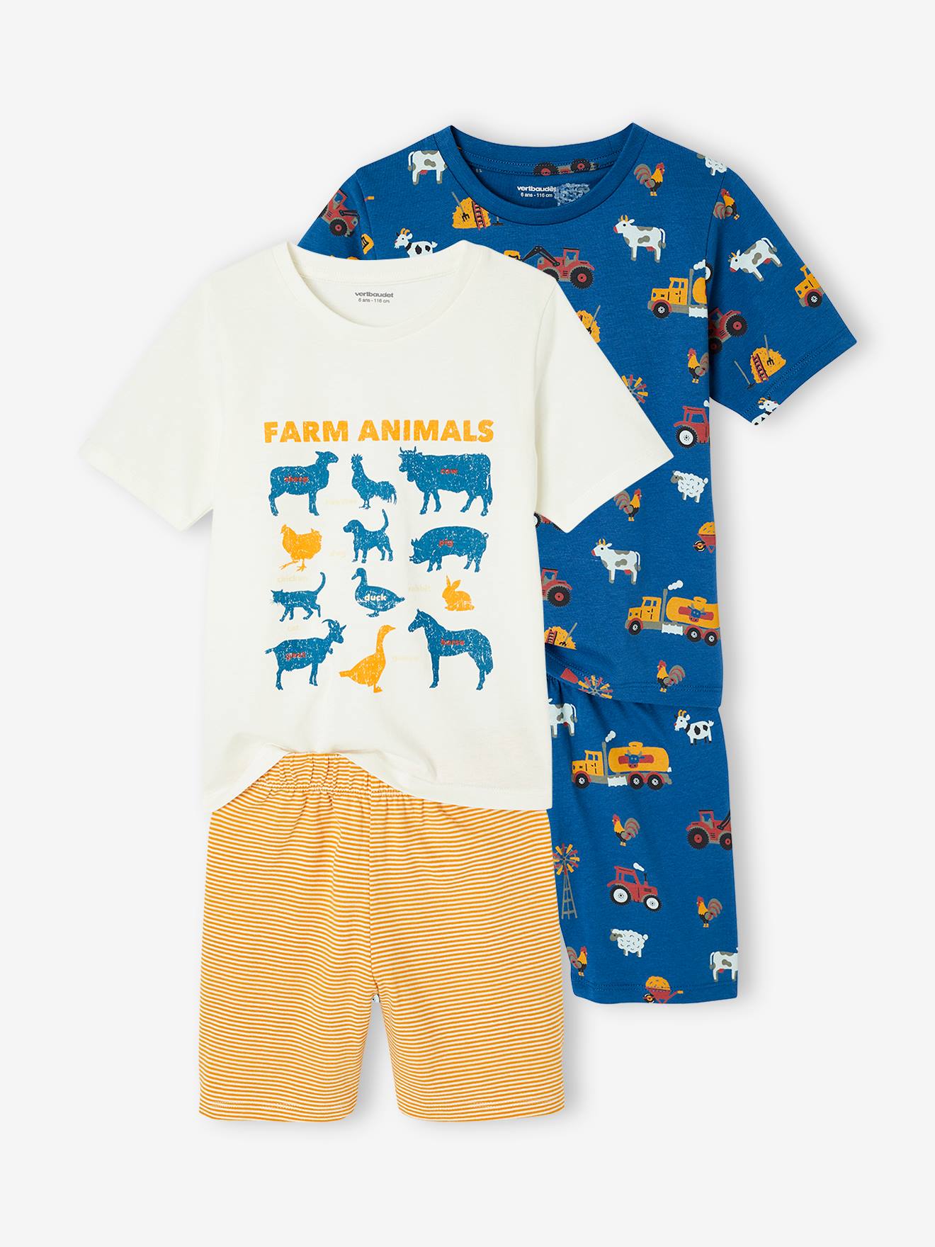 Set van 2 pyjamabroeken voor jongens met boerderijthema koningsblauw