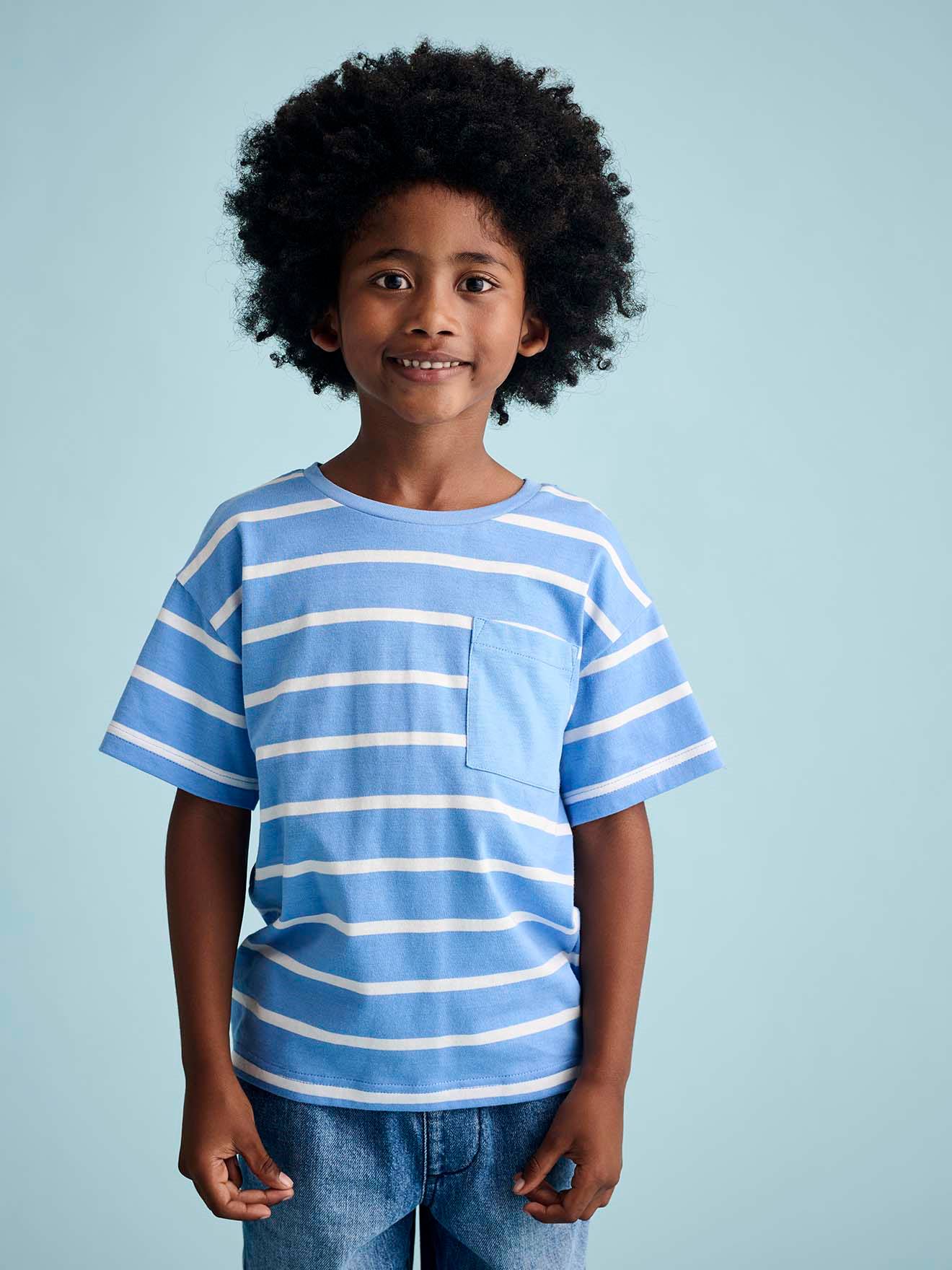 Aanpasbaar jongensshirt met strepen blauw