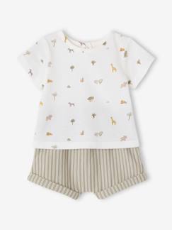 Baby-Short-Geboorteset bedrukt T-shirt en gestreepte short