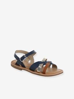 Schoenen-Meisje shoenen 23-38-Sandalen-Sandalen met fantasiebandjes van leer voor kinderen, kleuterschoolcollectie VERTBAUDET