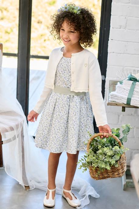Kort meisjesvest met stikseldetails ecru+grijsblauw+lichtroze - vertbaudet enfant 