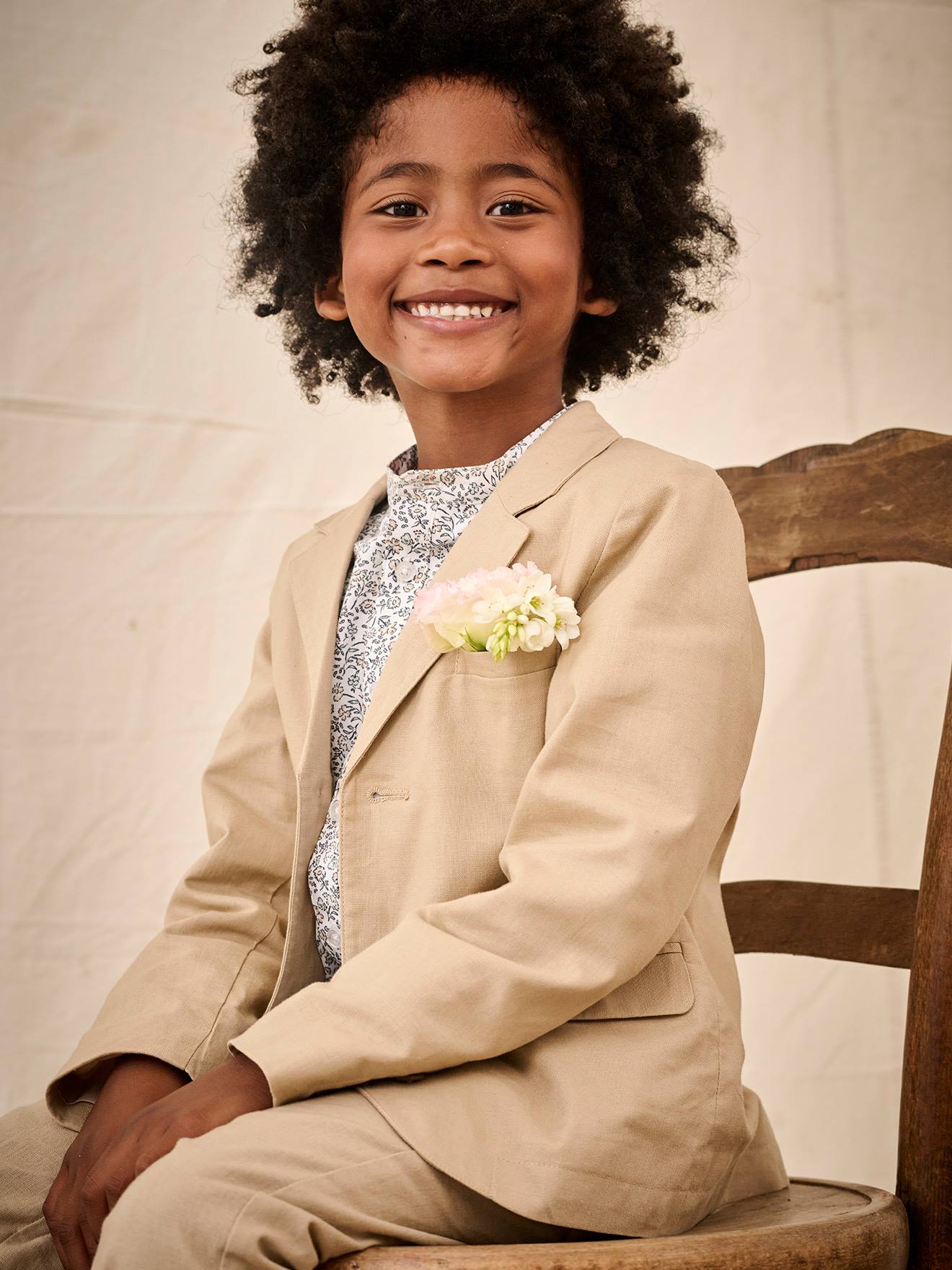 Feestelijk jasje voor jongens van katoen/linnen beige