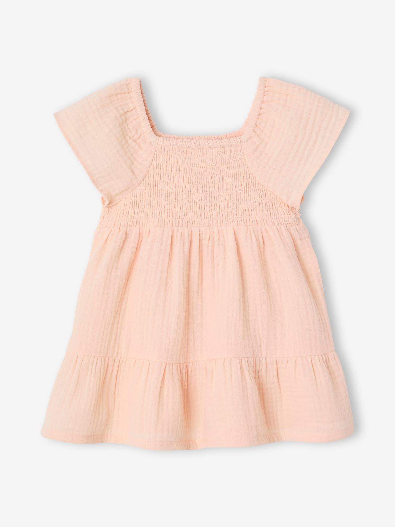 Babyjurk met smok van katoenen gaas abrikoos (poederkleur)
