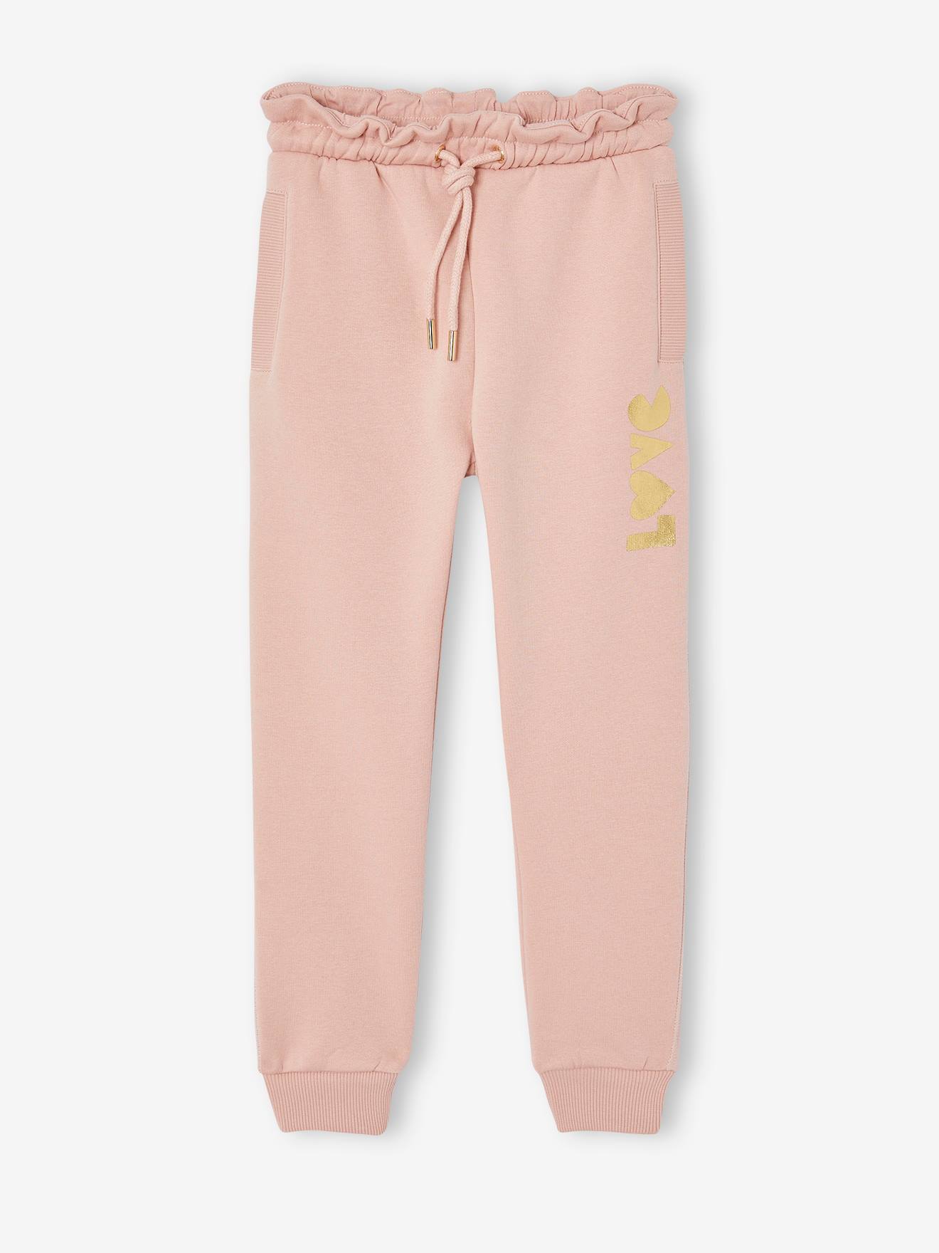 Joggingbroek van fleece met motief op de broekspijp voor meisjes rozen