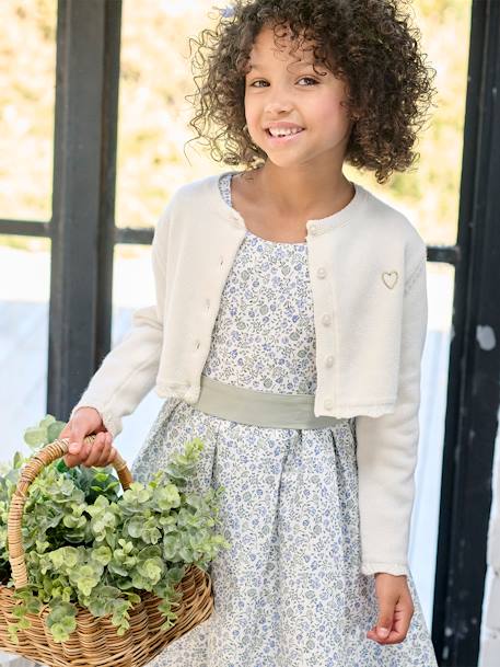 Kort meisjesvest met stikseldetails ecru+grijsblauw+lichtroze - vertbaudet enfant 
