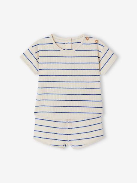 Geboorteset honingraatmotief T-shirt en short ecru - vertbaudet enfant 