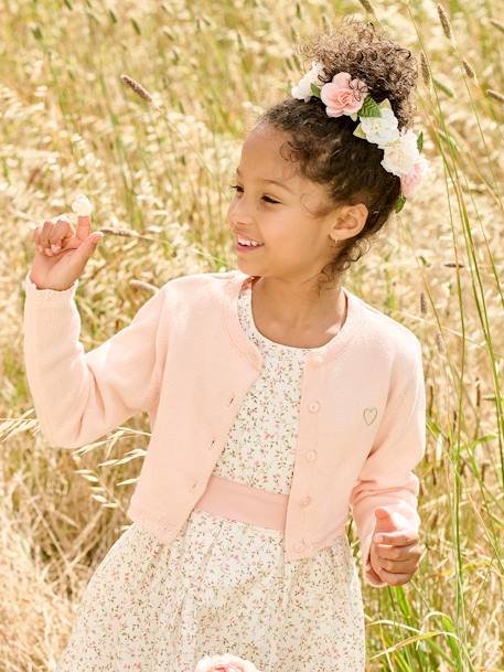 Kort meisjesvest met stikseldetails ecru+grijsblauw+lichtroze - vertbaudet enfant 