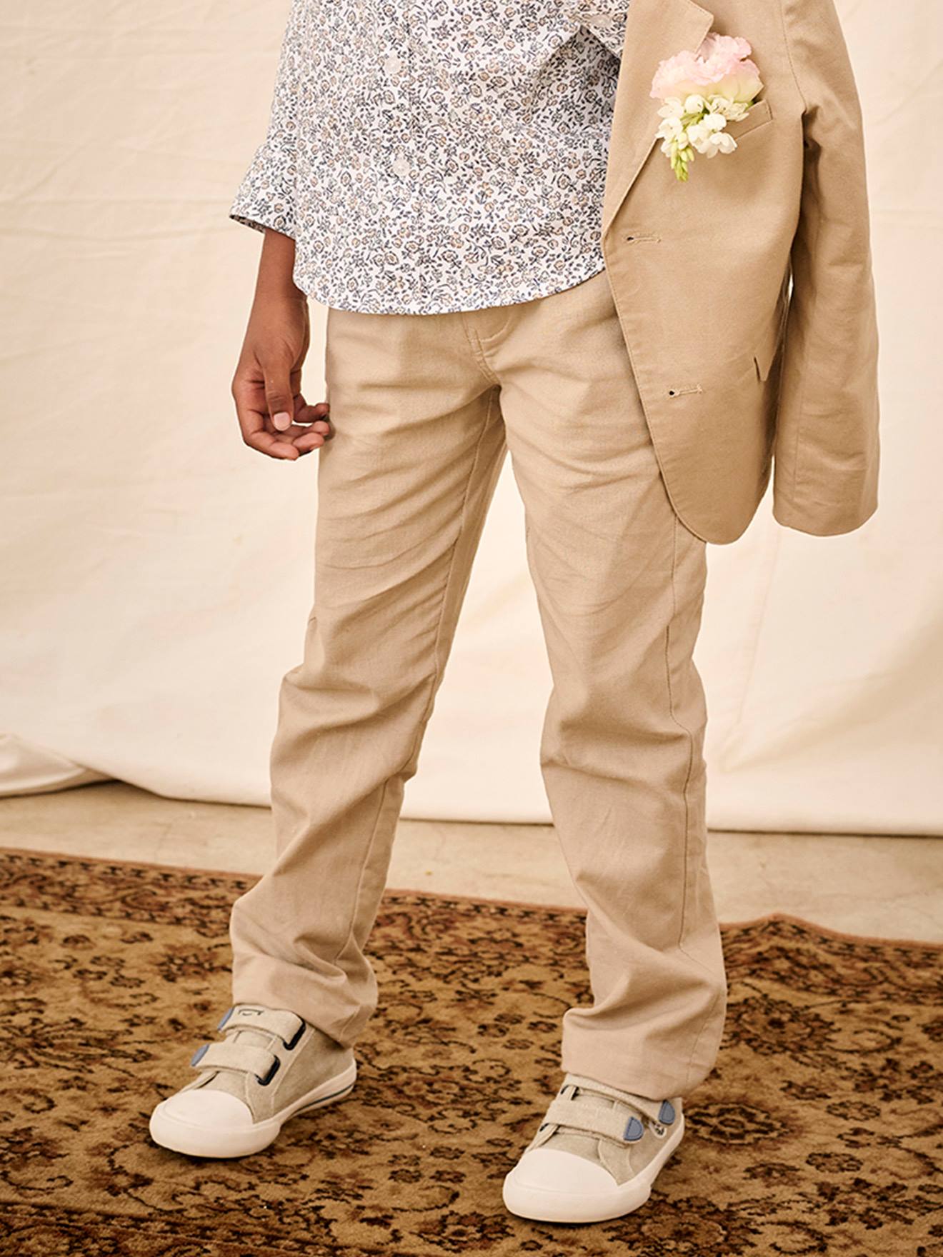 Chinobroek jongens katoen/linnen beige afbeelding