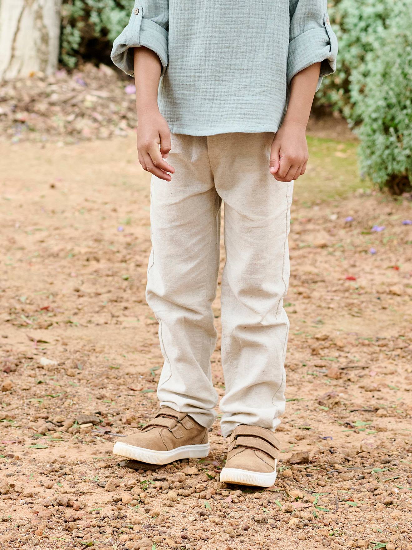 Lichte jongensbroek katoen/linnen gemêleerd beige afbeelding