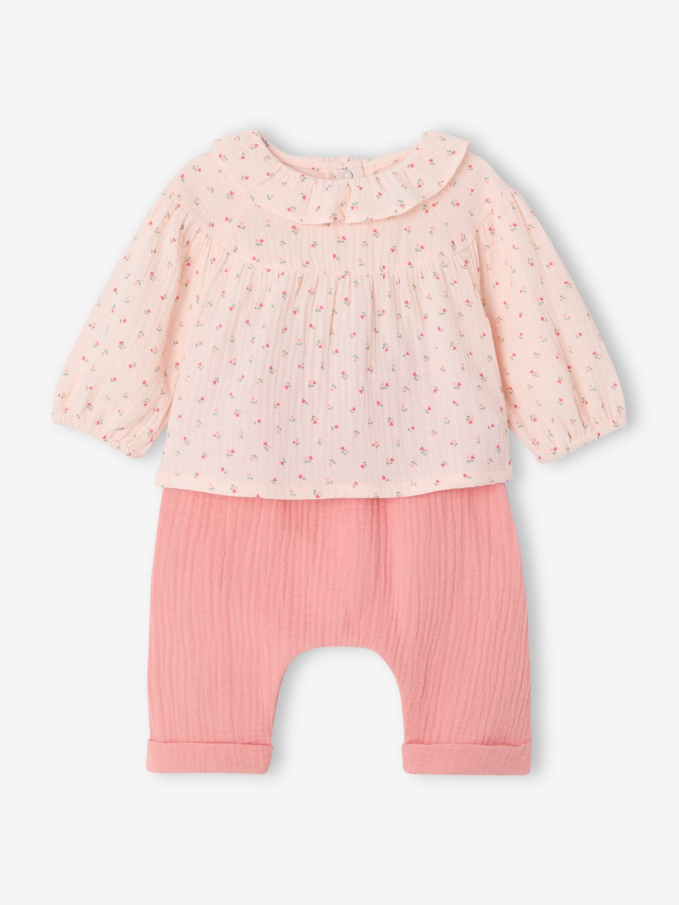 Geboorteset met blouse en broek rozen