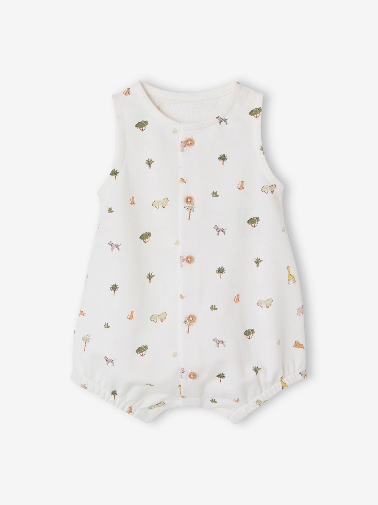 Babyrompertje met print zonder mouwen ecru