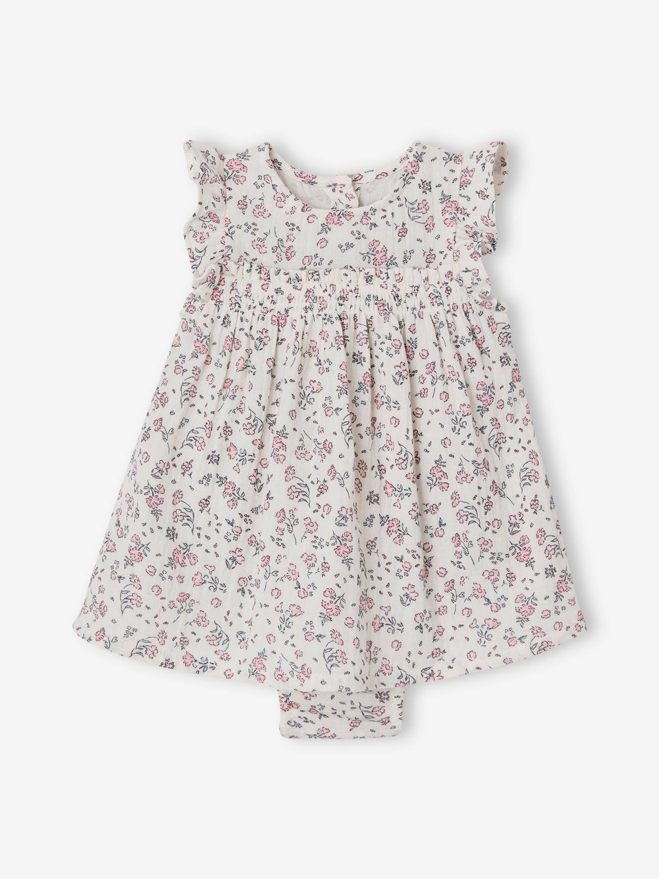 Feestelijke babyjurk met geïntegreerde bloomer ecru