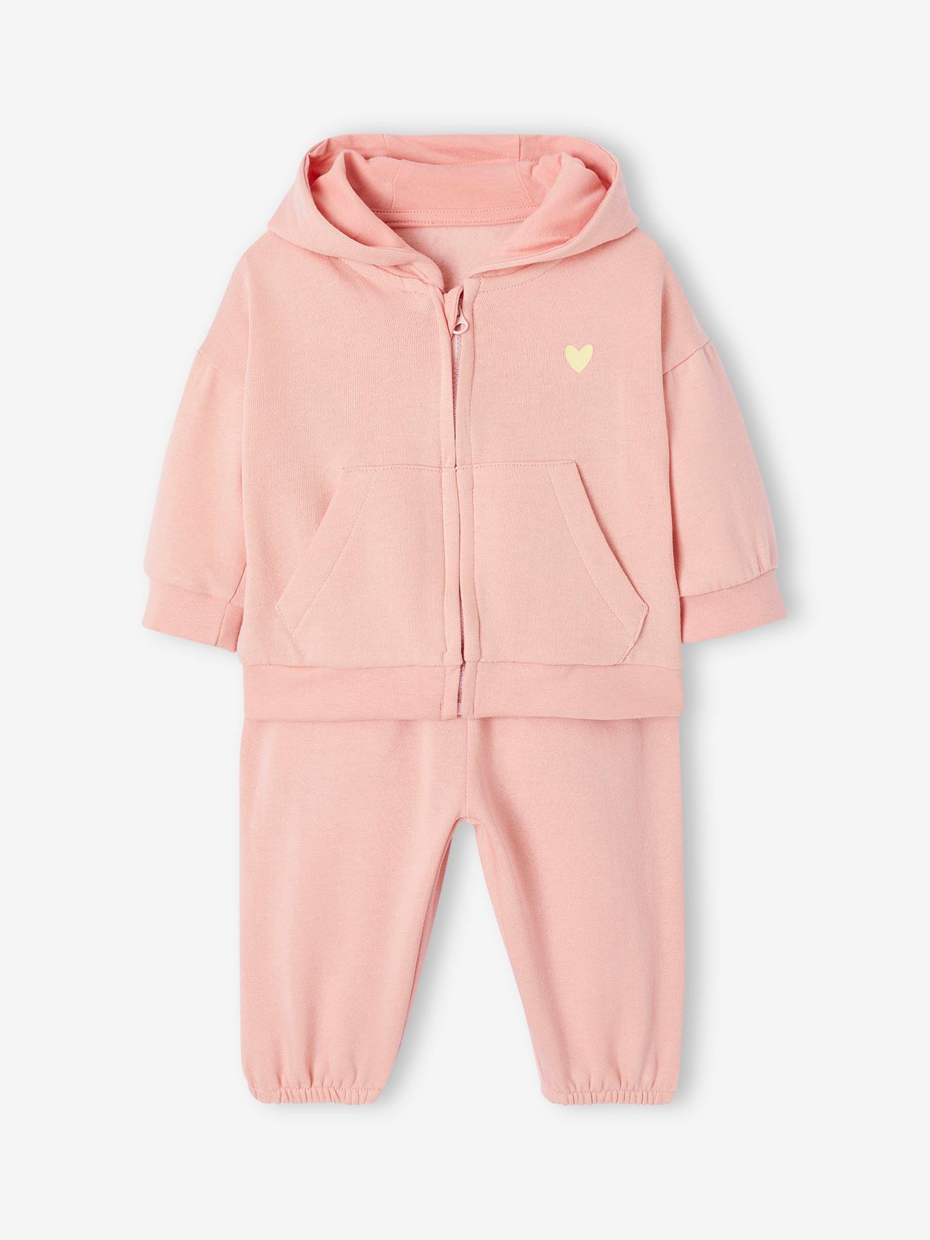 Sportpak met capuchon en rits + jogging voor baby lichtroze