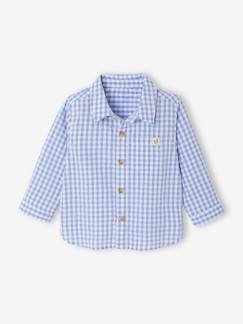 Baby-Overhemd, blouse-Seersucker babyhemd met ruitjes