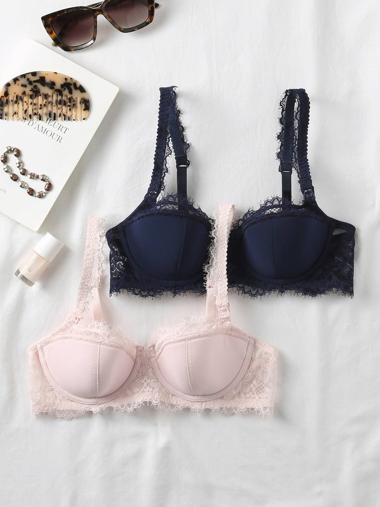 set van 2 kant bh's ENVIE DE FRAISE marineblauw