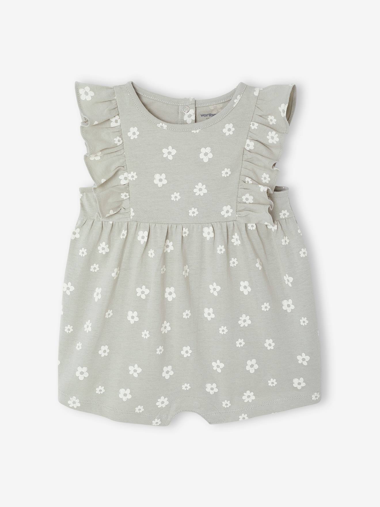 Babyromper Basics met geruite mouwtjes groengrijs