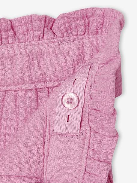Wijde korte broek 'paperbag' voor meisjes, van katoengaas beige+lila+oudroze+saliegroen+wit - vertbaudet enfant 