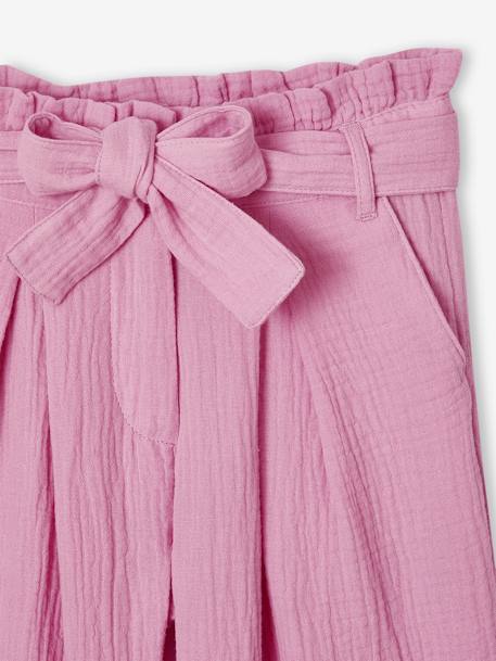 Wijde korte broek 'paperbag' voor meisjes, van katoengaas beige+lila+oudroze+saliegroen+wit - vertbaudet enfant 