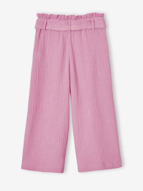Wijde korte broek 'paperbag' voor meisjes, van katoengaas beige+lila+oudroze+saliegroen+wit - vertbaudet enfant 