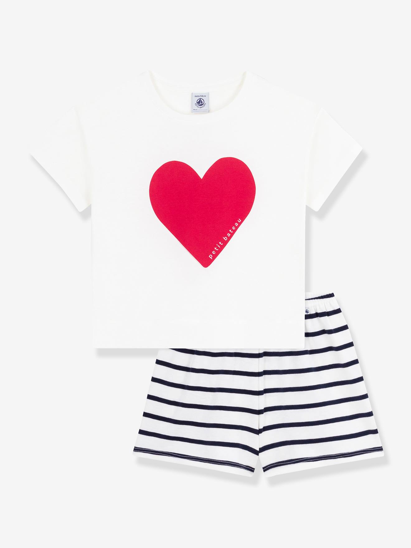 Pyjamashort voor kinderen met hartjesprint PETIT BATEAU marineblauw
