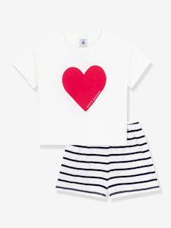 Meisje-Pyjama, surpyjama-Pyjamashort voor kinderen met hartjesprint PETIT BATEAU