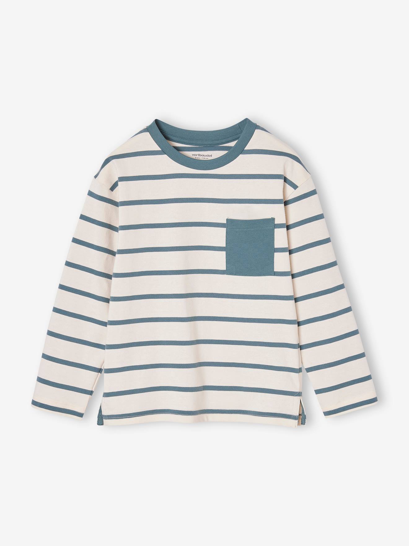 Aanpasbaar jongensshirt met strepen blauwgroen