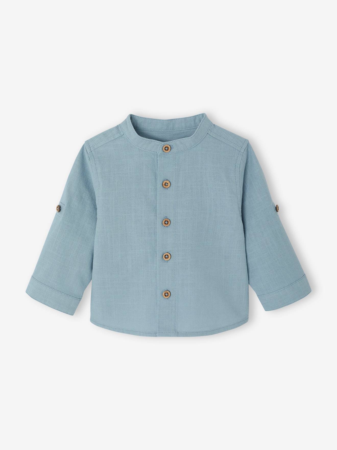 Babyhemd met opgerolde mouwen grijsblauw