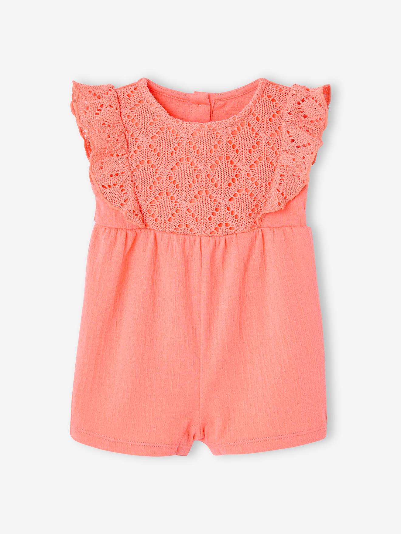 Combishort voor baby's van twee materialen koraal