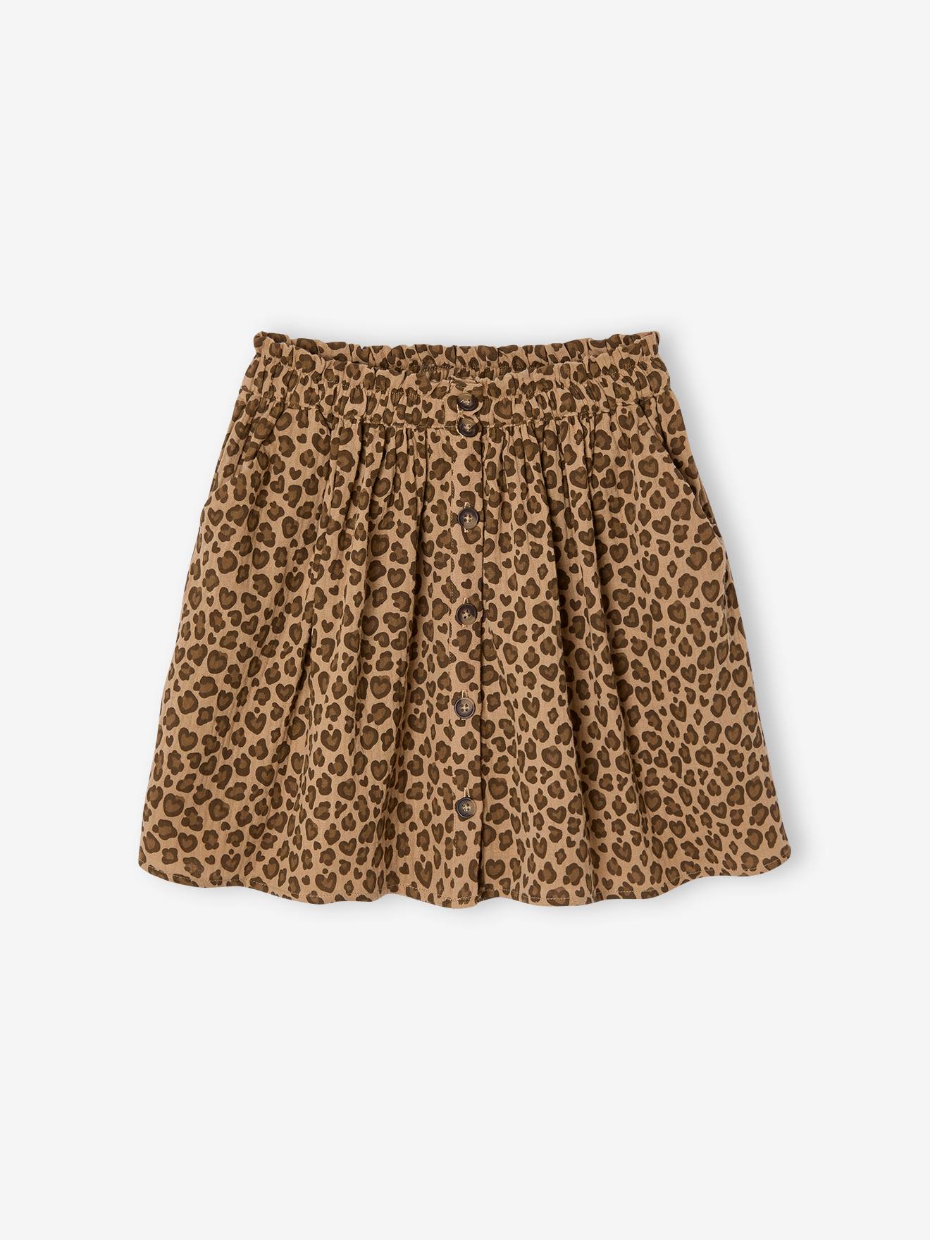 Kleurrijke rok van katoenen gaas voor meisjes beige