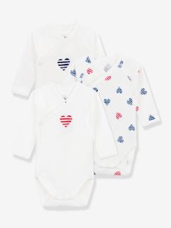 Baby-Body-Set van 3 gekruiste body's van katoen voor baby's met gestreepte hartjes en lange mouwen PETIT BATEAU