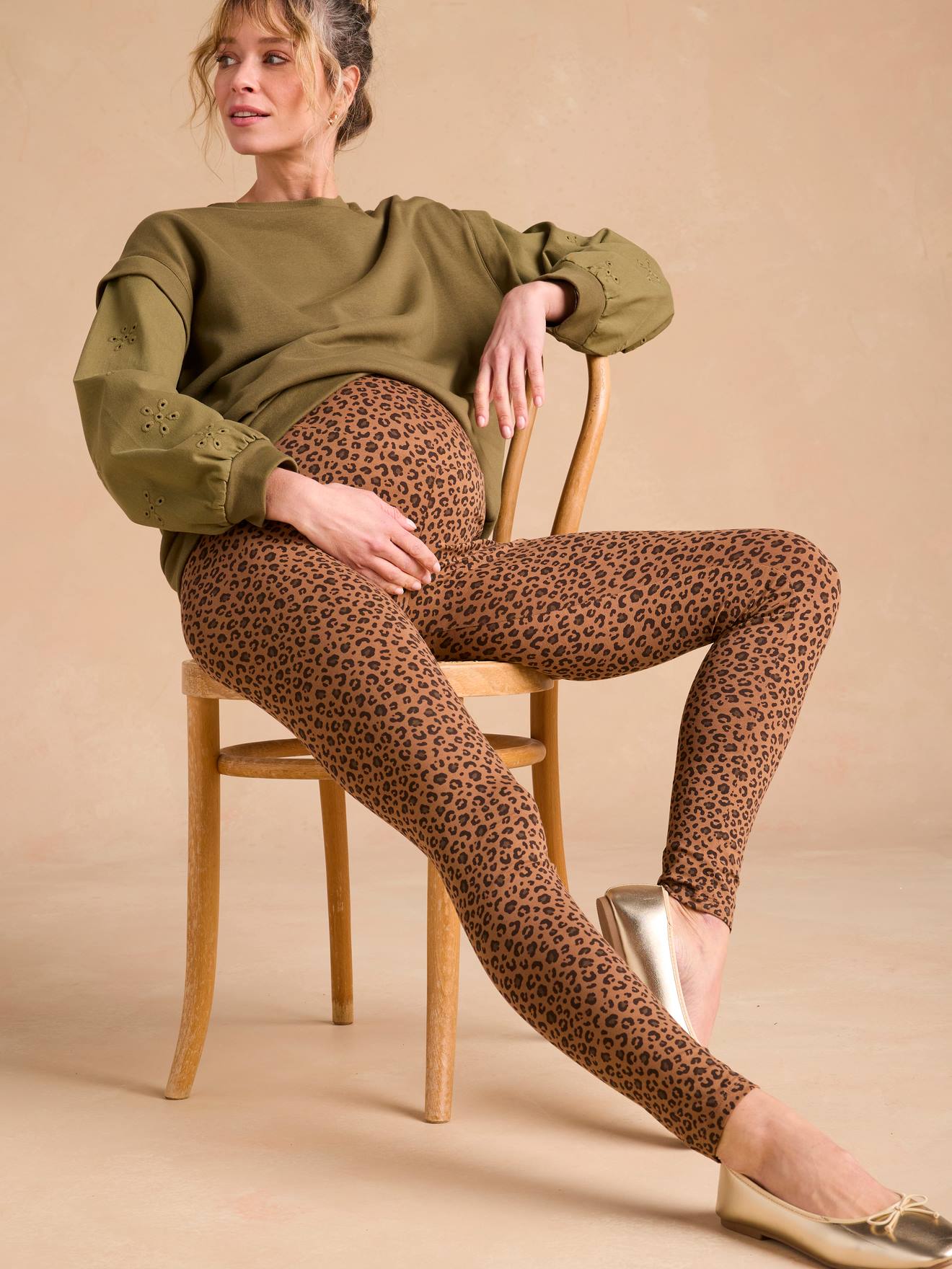 Zwangerschapslegging met luipaardprint beige afbeelding