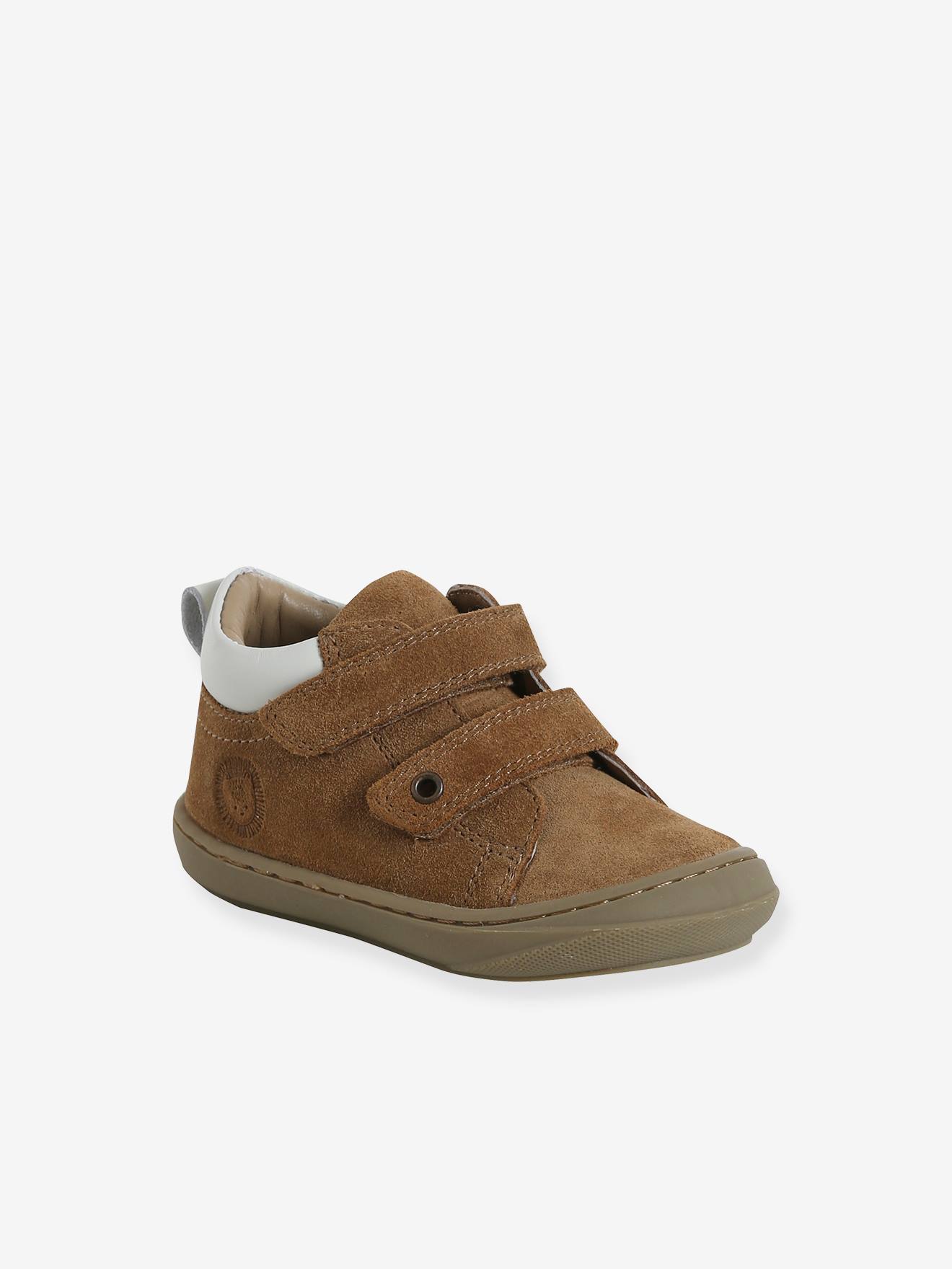 Babyslofjes van zacht leer met antislip bruin