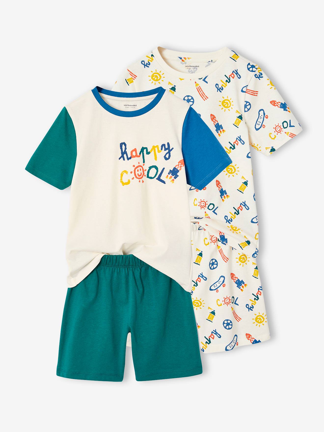 Set van 2 coole pyjamabroeken voor jongens ecru