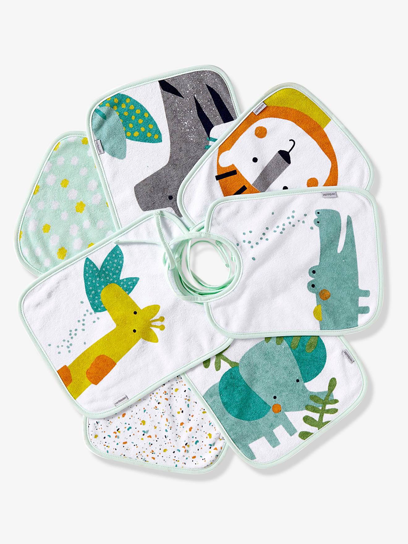 Set van 7 babyslabbetjes VERTBAUDET jungleprint