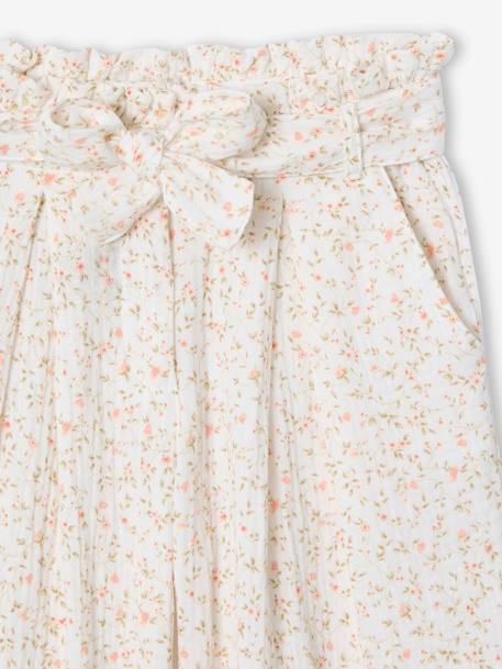 Wijde korte broek 'paperbag' voor meisjes, van katoengaas beige+lila+oudroze+saliegroen+wit - vertbaudet enfant 
