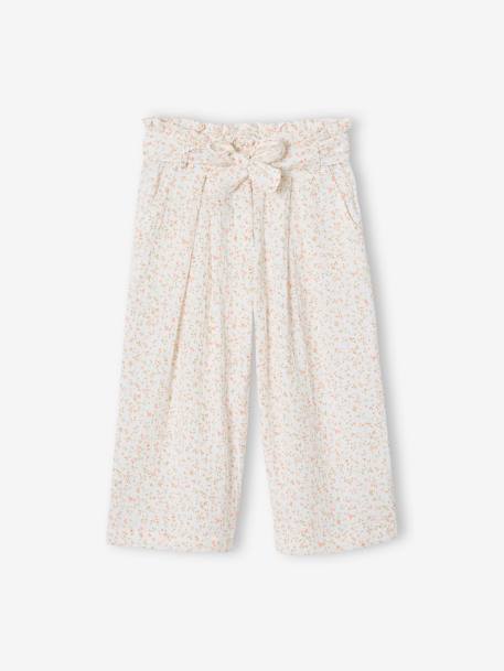 Wijde korte broek 'paperbag' voor meisjes, van katoengaas beige+lila+oudroze+saliegroen+wit - vertbaudet enfant 