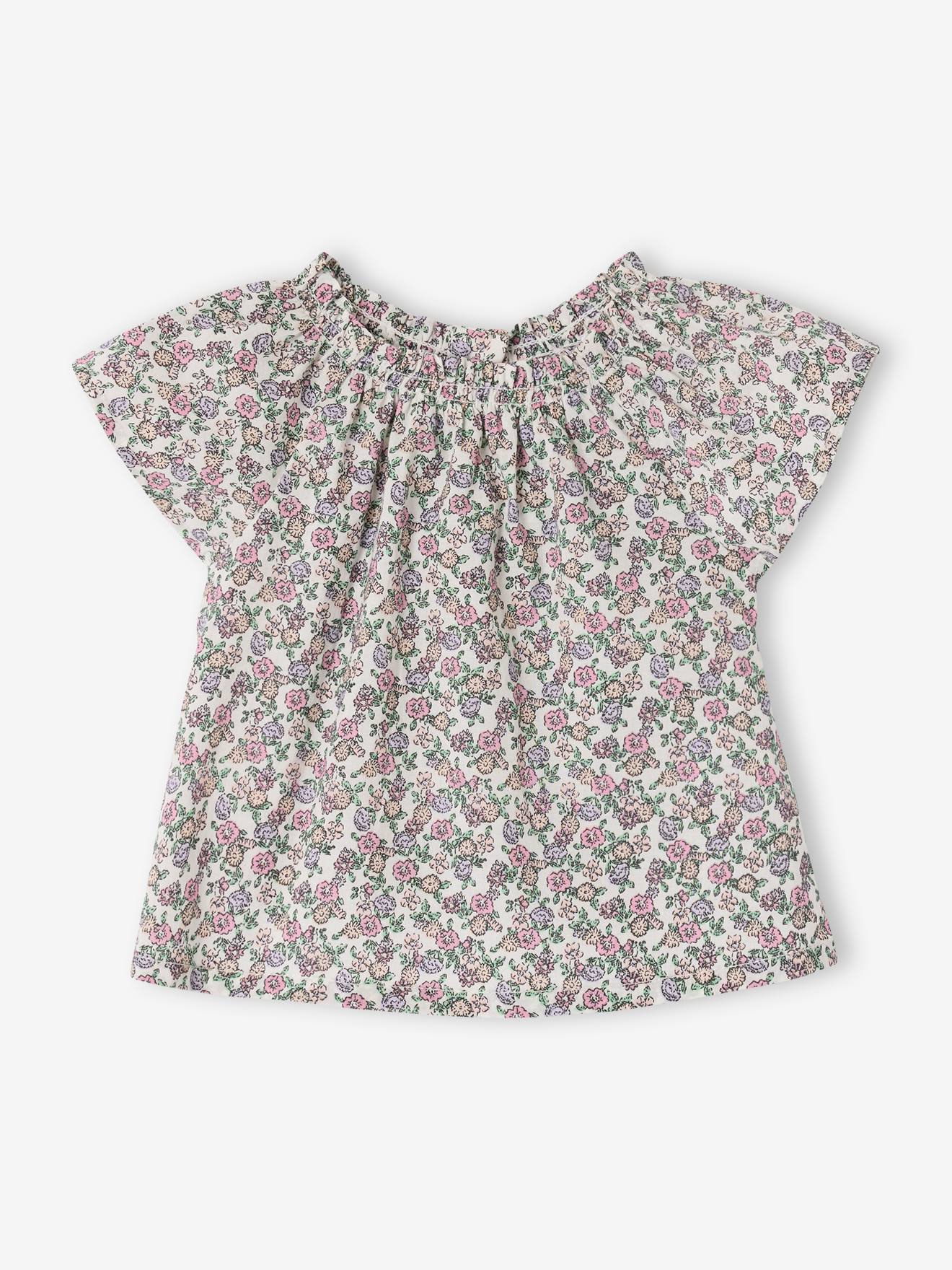 Blouse voor pasgeborene met bloemenprint ecru afbeelding