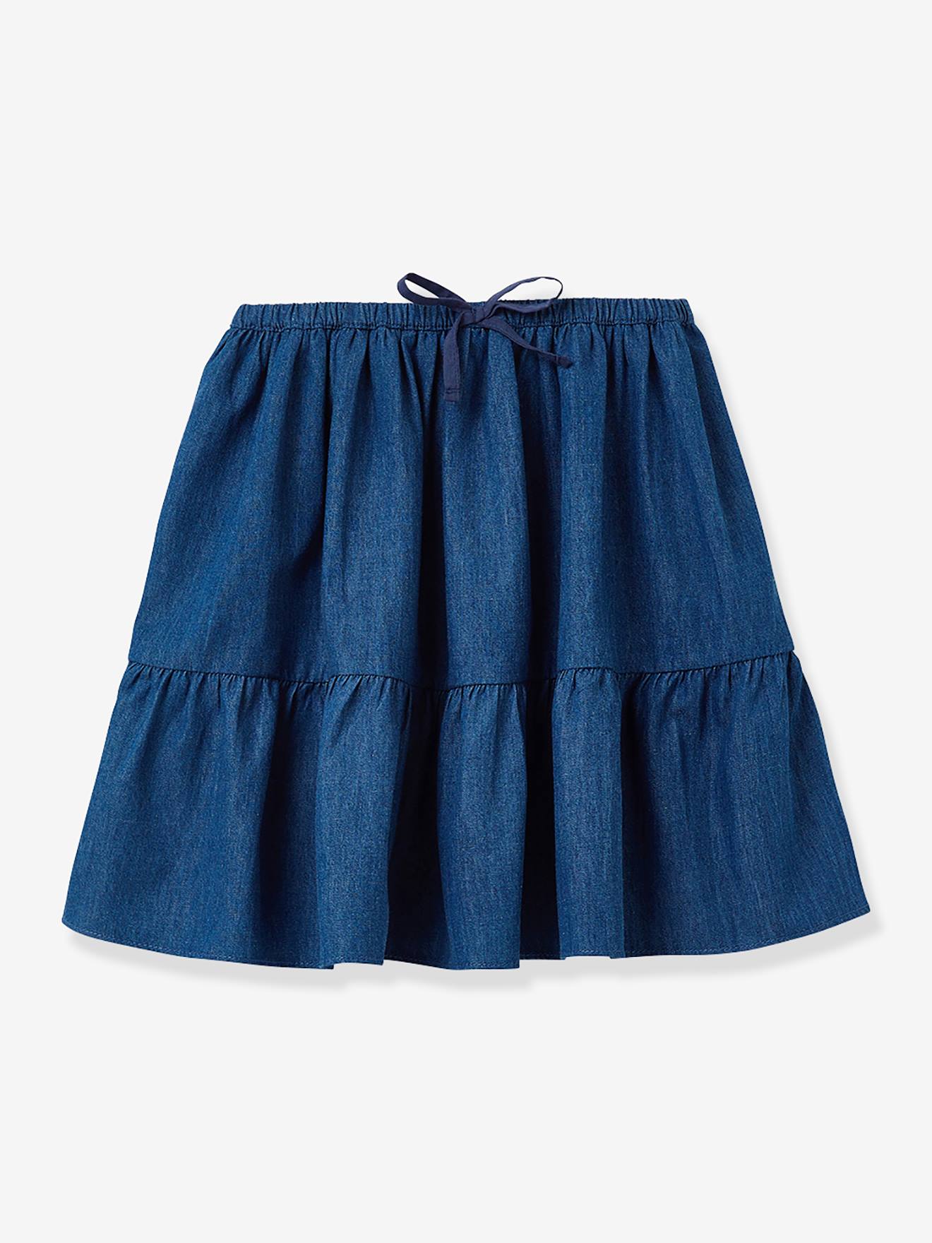 Rok met ruches voor meisjes van licht denim CYRILLUS jeansblauw afbeelding